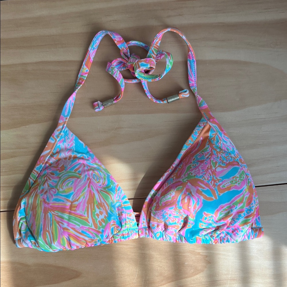 Lilly Pulitzer Multicolor Floral Triangle Bikini Top - Turquoise, Pink, Orange